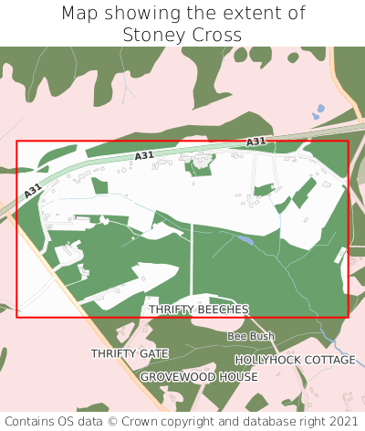 Map showing extent of Stoney Cross as bounding box