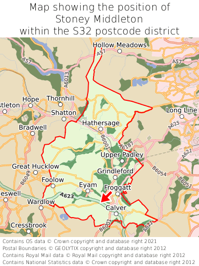 Map showing location of Stoney Middleton within S32
