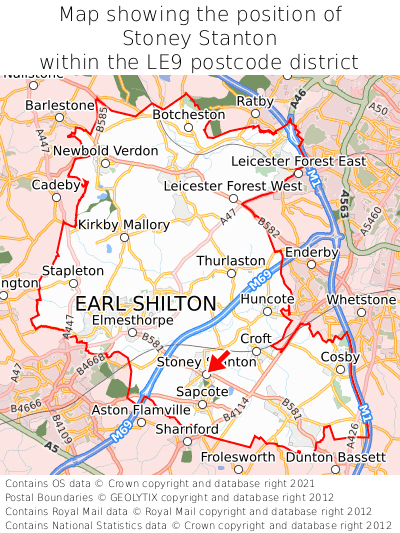 Map showing location of Stoney Stanton within LE9