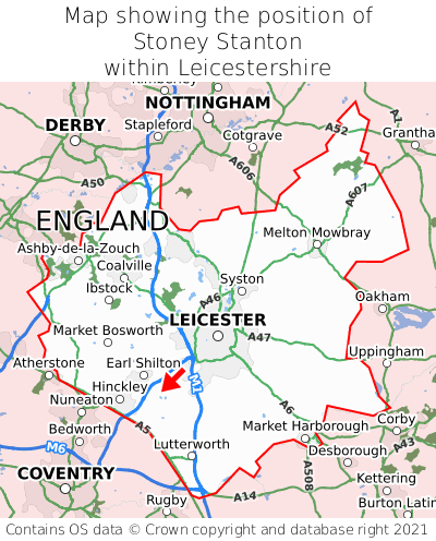 Map showing location of Stoney Stanton within Leicestershire
