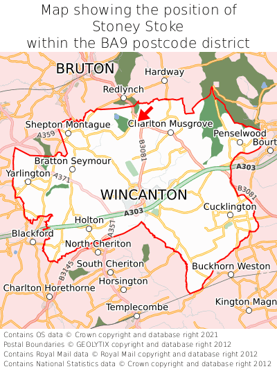 Map showing location of Stoney Stoke within BA9