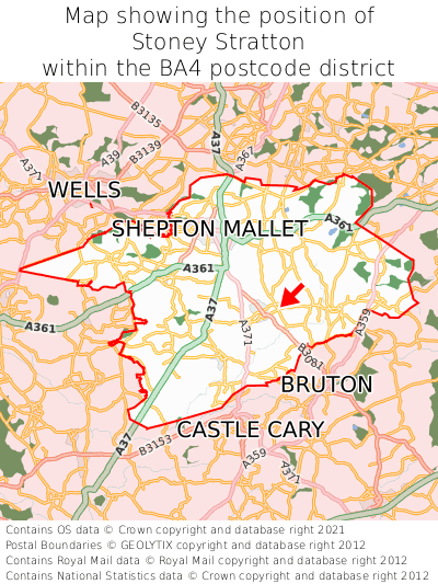 Map showing location of Stoney Stratton within BA4