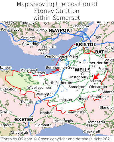 Map showing location of Stoney Stratton within Somerset