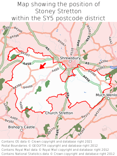 Map showing location of Stoney Stretton within SY5