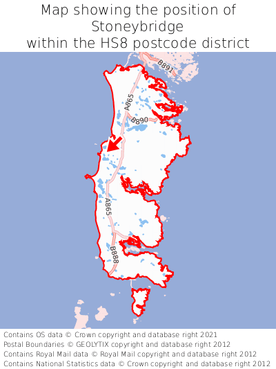 Map showing location of Stoneybridge within HS8