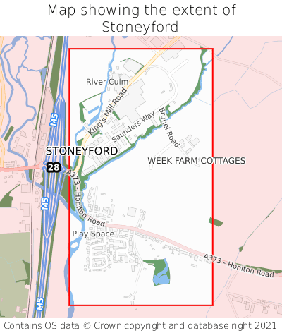 Map showing extent of Stoneyford as bounding box