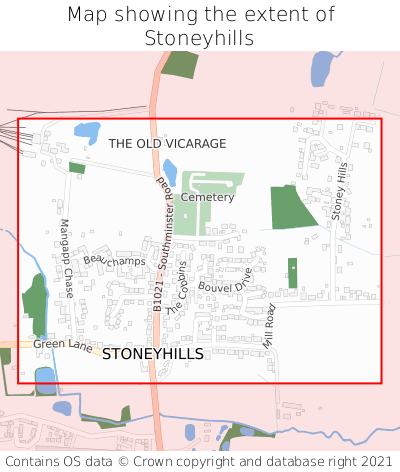 Map showing extent of Stoneyhills as bounding box