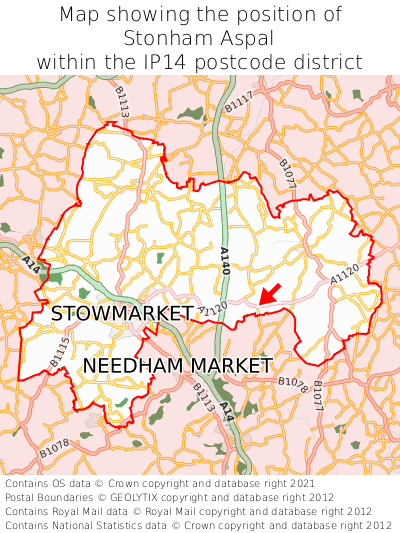 Map showing location of Stonham Aspal within IP14