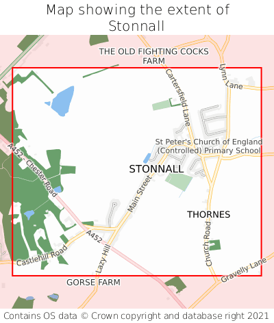 Map showing extent of Stonnall as bounding box