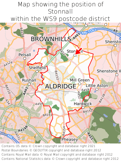 Map showing location of Stonnall within WS9