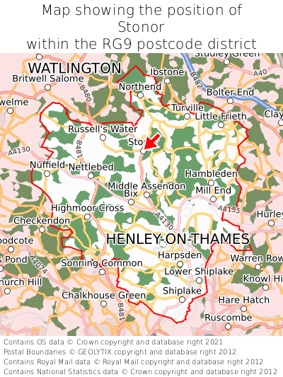 Map showing location of Stonor within RG9