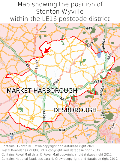 Map showing location of Stonton Wyville within LE16