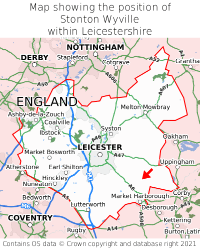 Map showing location of Stonton Wyville within Leicestershire