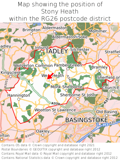 Map showing location of Stony Heath within RG26