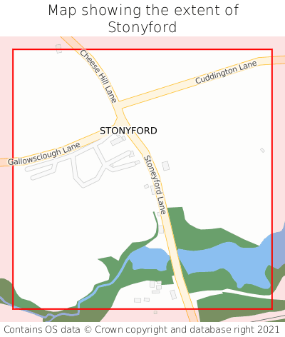 Map showing extent of Stonyford as bounding box