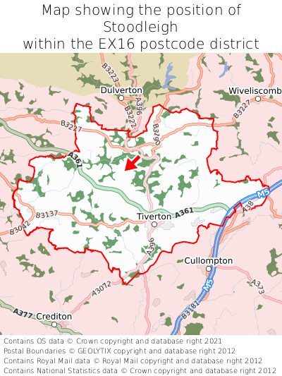 Map showing location of Stoodleigh within EX16