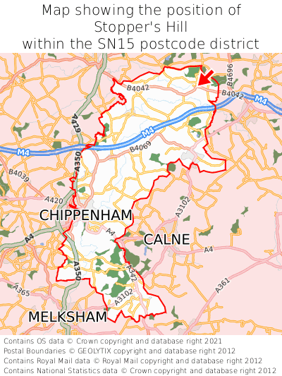 Map showing location of Stopper's Hill within SN15