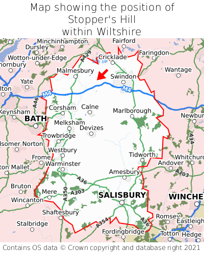 Map showing location of Stopper's Hill within Wiltshire