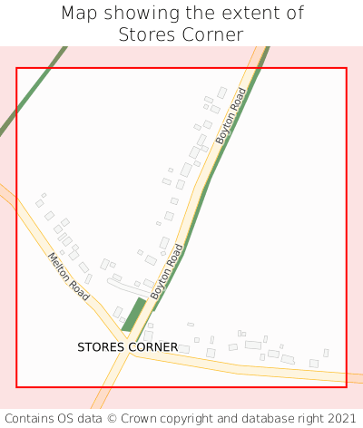 Map showing extent of Stores Corner as bounding box