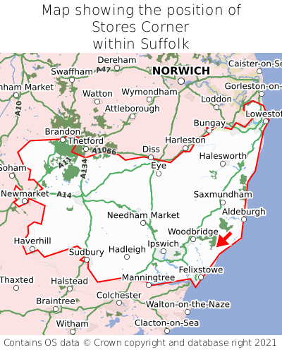Map showing location of Stores Corner within Suffolk