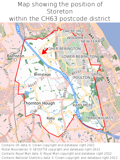 Map showing location of Storeton within CH63