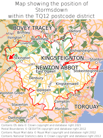 Map showing location of Stormsdown within TQ12