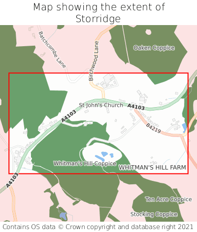 Map showing extent of Storridge as bounding box