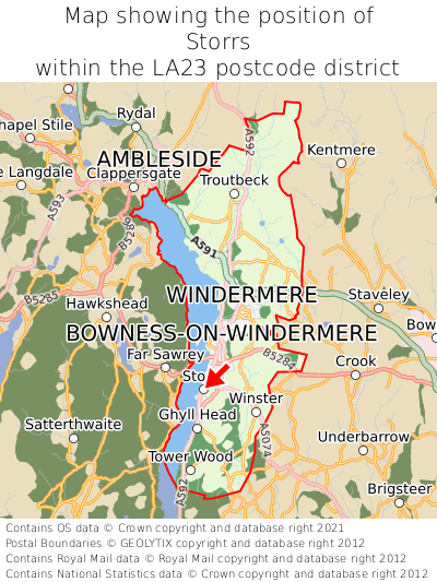 Map showing location of Storrs within LA23