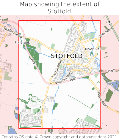 Map showing extent of Stotfold as bounding box