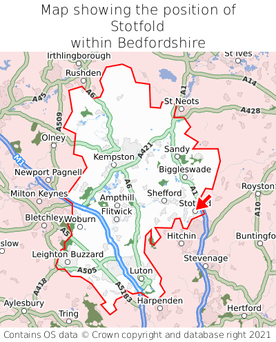 Map showing location of Stotfold within Bedfordshire