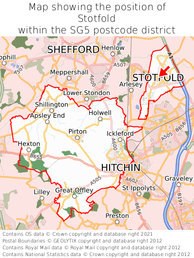 Map showing location of Stotfold within SG5