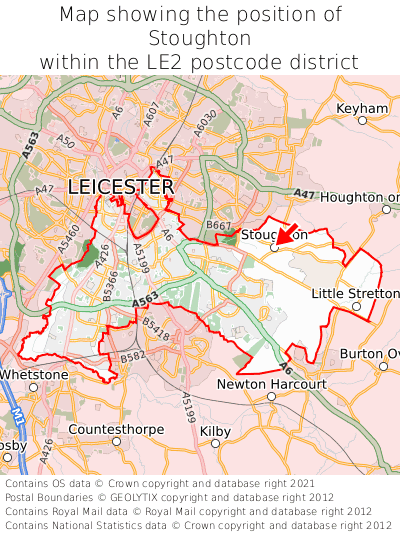 Map showing location of Stoughton within LE2