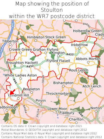 Map showing location of Stoulton within WR7