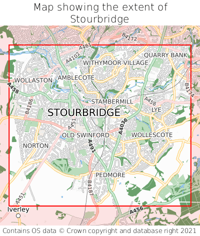 Map showing extent of Stourbridge as bounding box