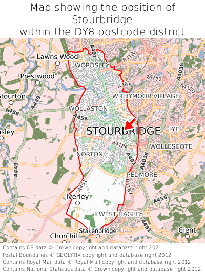 Map showing location of Stourbridge within DY8