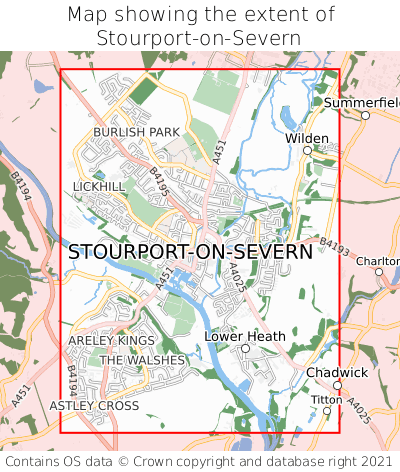 Map showing extent of Stourport-on-Severn as bounding box
