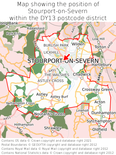 Map showing location of Stourport-on-Severn within DY13