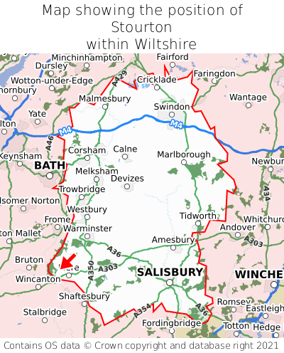 Map showing location of Stourton within Wiltshire