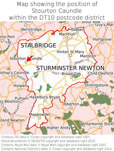 Map showing location of Stourton Caundle within DT10