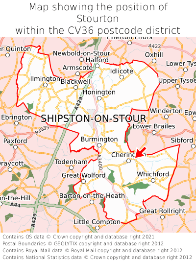 Map showing location of Stourton within CV36