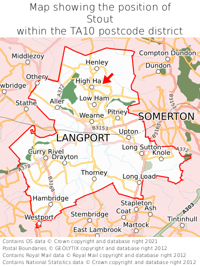 Map showing location of Stout within TA10