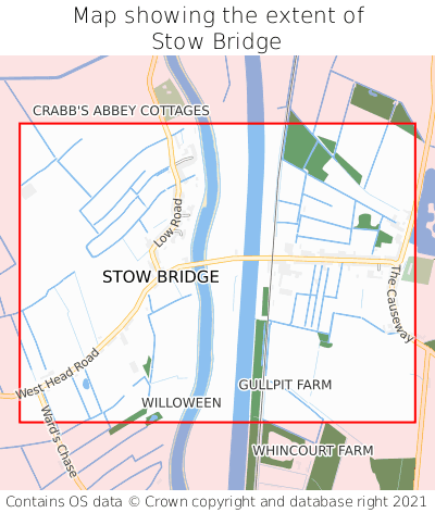 Map showing extent of Stow Bridge as bounding box