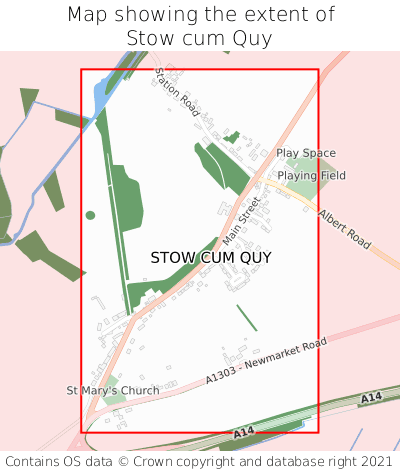 Map showing extent of Stow cum Quy as bounding box