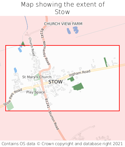 Map showing extent of Stow as bounding box