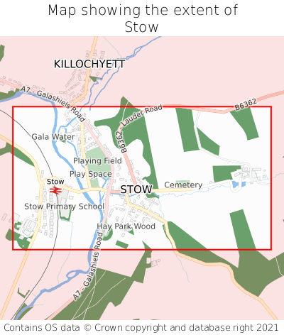 Map showing extent of Stow as bounding box