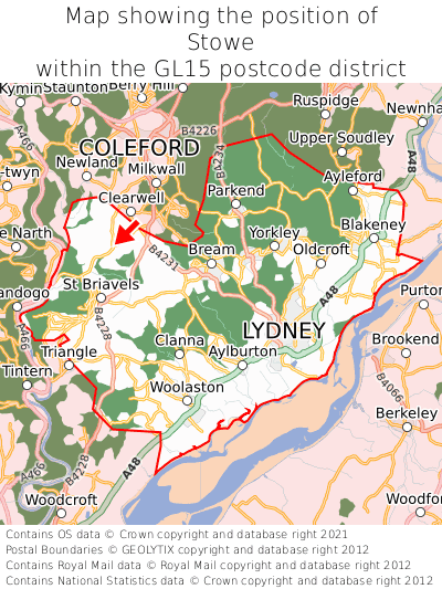 Map showing location of Stowe within GL15