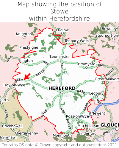 Map showing location of Stowe within Herefordshire