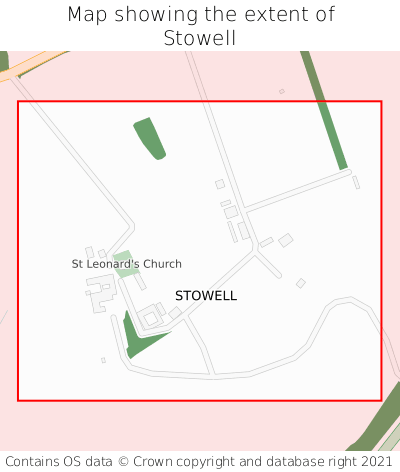 Map showing extent of Stowell as bounding box