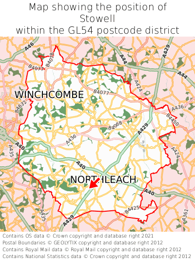 Map showing location of Stowell within GL54