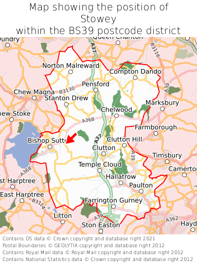 Map showing location of Stowey within BS39